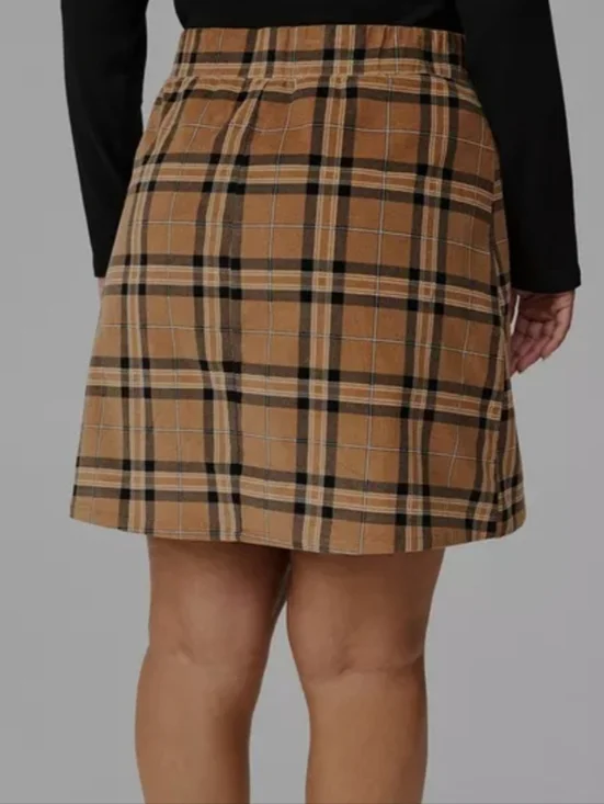 NWT Torrid Tan & Black Plaid Button-Front Mini Skirt Size 1 (1X) - Picture 7 of 8